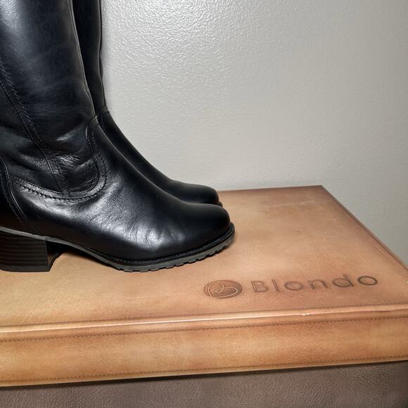 Blondo Ramya Tall Black Leather Boots Womens Size 7.5 Wide Side Zip Fleece Lined - Picture 2 of 16